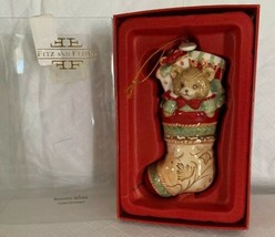 MIB 2012 Fitz &amp; Floyd Bountiful Holiday Teddy Bear Stocking Christmas Ornament - £7.85 GBP