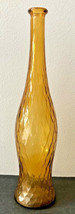 Vintage Mid-Century Tall 16&quot; Bottle Decanter in Amber Gold w/ Pattern - £32.82 GBP