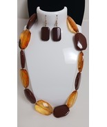 Retro Chunky Necklace 22&quot;-24&quot; And Pierced Earrings 1&quot; Faux Amber Brown B... - $471.29 MXN