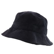 Trendy Apparel Shop Winter Warm Plain Down Brim Corduroy Bucket Hat - Black - £23.94 GBP