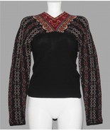 WILLI SMITH Geo Chain Link Sleeves Black Straight Body V-Neck Wool Sweat... - $466.66 MXN