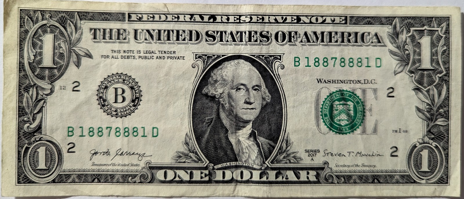 US$1 Fancy Serial Number 2013 Trinary 5-of-a-kind and 1 pair 18878881 - $1.95