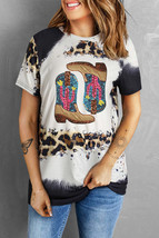 Sequin Boots Leopard Round Neck Short Sleeve T-Shirt - $22.95