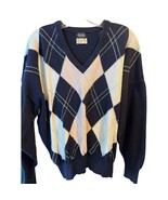 Brooks Brothers Vintage 44 Navy Blue Long Sleeve Pullover Argyle Cotton ... - $34.65