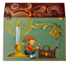 Rosemaling Hand Painted Folk Art Decorated Wood Box w/ Hinged Top Child Painting - £57.63 GBP