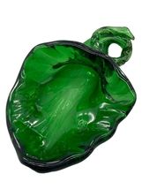 Mid Century Heavy Green Art Glass Cornucopia Tabletop Vase Ashtray Pipe ... - $34.87