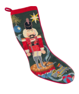 Christmas Stocking Cross Stitch Nutcracker on a Drum Train Ball Handmade - $68.58 CAD