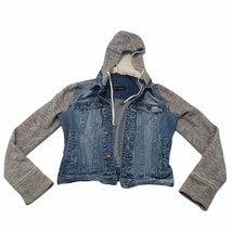 Black Rivet Jean Jacket Size XS Detachable Hood Used Measurements In Des... - $30.28