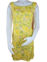 Vintage Pink Green Floral Sheath Dress Womens Small 60s Handmade Faux Silk - £21.66 GBP