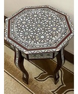 Wooden End Table with Pearl Inlay, Handmade Carvings, Home Decor - $541.36 CAD
