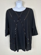 NWT Seven7 Luxe Womens Plus Size 18/20 (1X) Black Sequin Scoop Shirt 3/4 Sleeve - £18.87 GBP