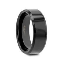 INFINITY Black Tungsten Ring with Beveled Edges - 7mm - $179.99