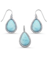 Sterling Silver Natural Larimar &amp; CZ Pear Shape Set - €105,53 EUR