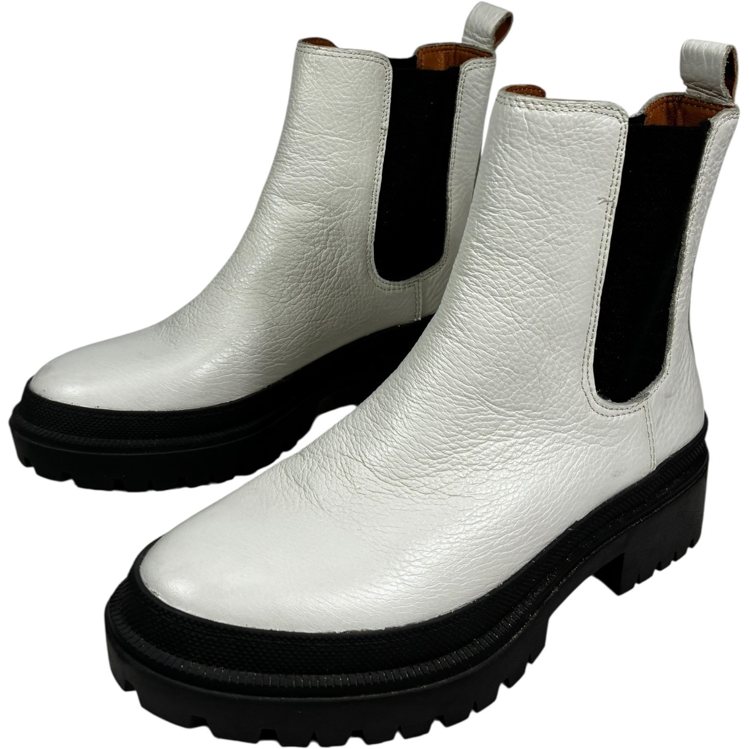 Lucky Brand womens 7M Ellerey White Leather Pull-on Lug Sole Chelsea Booties Item image 5