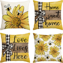 Home Sweet Home Bee Sunflower Throw Pillow Covers, 18 X 18 Inch Love Lives Here - £23.06 GBP