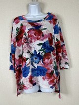 Onque Casual Womens Size L Colorful Floral Knit Top 3/4 Sleeve - £9.29 GBP