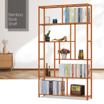 39&quot;Brown Bamboo[Staggered Etagere]6-Tier Book Storage Rack Ornament Disp... - £99.85 GBP