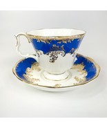 Royal Albert Regina Series Sapphire Bone China Teacup Saucer Set Blue Gold - £15.59 GBP