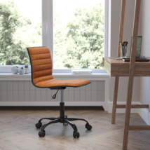 Low Back Designer Armless Brown Ribbed Swivel Task Office Chair with Black Frame - £99.91 GBP