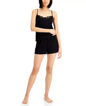 INC Women&#39;s Deep Black Heavenly Soft-Lace Trim Cami &amp; Shorts Pajama Set ... - $14.01