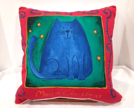 Merry Christmas Pillow Red, Blue, Green Abstract Cat Lovers by KenTex 16&quot;x16&quot; - £13.23 GBP