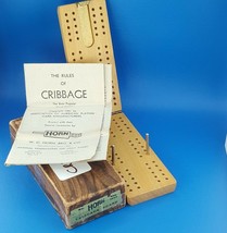 Horn No. C-82 Cribbage Board Wood Travel Metal Pegs Foldable 1941 Made I... - $12.46