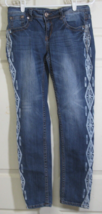 Grace in LA Med Blue Denim Jeans 30 x 30 White Aztec Design Down Leg &amp; Pockets - £19.70 GBP