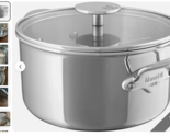 New Mauviel M'Cook Stainless Steel Casserole Dish WGlass Lid, 6" tall x ... - $323.97