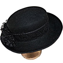 Vintage Bollman Hat Company USA Doeskin Felt Black Wool Rhinestone Bretton sz 7 - £63.92 GBP