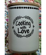 &quot;Cooking With Love&quot; ~ Ceramic/Glass Jar w/Wooden Lid ~ 3.75&quot; Dia x 5.25&quot;... - £20.68 GBP