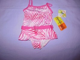 NWT Girls Penelope Mack Pink Swimsuit 18M Pink Zebra Heart Belt - £9.58 GBP