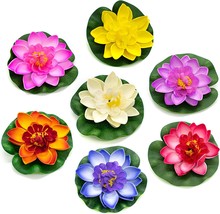 Auear, 4" Dia. Water Lily Pond Plants, 7 Pack Artificial Floating Foam Lotus - $29.97