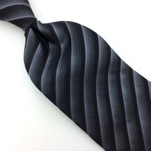 Kenneth Cole New York Tie Black Gray Skinny Stripes Silk Necktie Woven Ties #I22 - £14.00 GBP