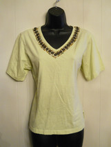 Knit Top Shell Bead &amp; Coin Embellished size Medium Mirror Image Cotton T Shirt - £10.36 GBP