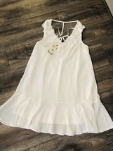 Entro Anthropologie White Strappy Embroidered Ruffle Lined Mini Dress Si... - £22.22 GBP