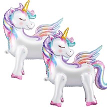 2 Pcs 26 Inch Self Standing Unicorn Balloons 3D Rainbow Unicorn Party Supplies F - £12.78 GBP