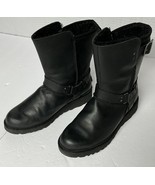 UGG Maddox Women’s Black Leather 1.5” Wedge Biker Boots Size 7 Sheepskin... - $792.20 MXN
