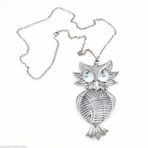 Vintage Necklace Silver Articulated Owl  Pendant Moving Eyes 1970S - $31.45