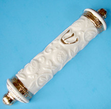 Lenox Judaic Blessings Torah Scroll Mezuzah Case Sculpted Ivory/Gold New - £47.88 GBP