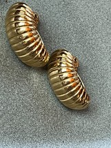 Monet Signed Marked Ridged Goldtone Domed Crescent Clip Earrings – 0.5  ... - $13.09