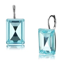 18x13mm Oblong Shaped Sea Blue Crystal Stainless Steel Lever Back Earrings - £42.14 GBP