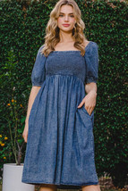 ODDI Full Size Washed Smocked Puff Sleeve Dress - £50.55 GBP