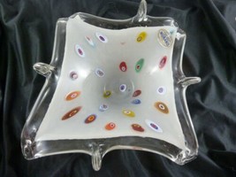 Vintage Murano glass Candy Dish/Ash tray  Multi colored abstract 7&quot;x7&quot;x3&quot; Italy - £26.19 GBP