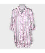 LAUREN RALPH LAUREN pink/green stripe button down cotton sleep shirt siz... - $34.21 CAD
