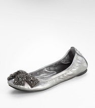 8 - Tory Burch Pewter Silver Crystal Bow Eddie Ballet Flats Shoes 1229MH - $50.00