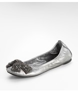 8 - Tory Burch Pewter Silver Crystal Bow Eddie Ballet Flats Shoes 1229MH - £39.84 GBP