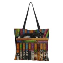 Ze oil painting cat womens designer shoulder bag linen reusable shopping bags for women thumb200
