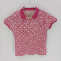 Talbots Womens Polo Shirt Pink White Geometric Short Sleeve Stretch Petites Mp - £13.42 GBP
