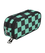 Checkered Black Green Anime Pencil Case Pouch - $31.24 CAD