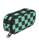 Checkered Black Green Anime Pencil Case Pouch - £18.09 GBP